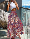Zingj Women's Bohemian Print Tight Waist Long Skirt