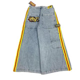 New High Street Tide Plate Side Seam Collision Color Splicing Pocket Printed Straight Tube Wide Leg Jeans For Men And