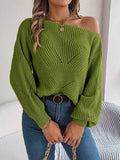 Shooting 2025 Autumn And Winter Leisure Hollow Word Collar Shoulder Lantern Sleeve Sweater Women's