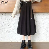 Skirts Women Mid-calf High Waist Friends Korean Style Elegant College Spring Autumn All-match Jupe Mujer Faldas Female