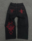 Year Y2K Jeans Men's Wear Hip-Hop Retro Skull Water Washed Loose Jeans Casual Wide-Legged