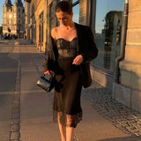 Sexy Little Sling Lace Spliced Split Dress Female Heart Pure Desire Wave Lead Fairy