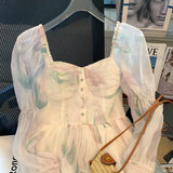 Women Party Lace Flower Backless Mini Dress Summer Sexy Sling Spaghetti Sraps Square Collar Wedding Club