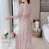 Summer Mujer Fashion Female Vintage Printed Long Sleeve Loose Chiffon Dress Women Casual A-line Long Dresses