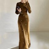 Zingj Zingj Fall 2023 New Round Collar Floral Long Sleeve Belt Shows Thin Hip Dress 211-1-Outfit