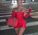 Faux Leather Tube Dress With Gloves-Outfit