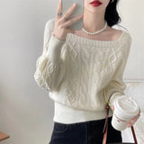 Zingj Square Collar Sweater Female Short Autumn And Winter 2023 New Korean Version Loose Outside Wear Waist Show Thin Bottom