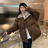 Checkered Collar Zip Up Padded JacketOutfit