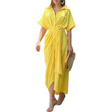Women's Summer Tidling With Short Sleeve Single Buckle Solid Color Shirt Dress