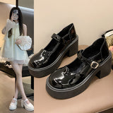 Jane Shoes 2025 Autumn And Winter New Round Head Thick-Skinned With Small Leather Shoes Shallow Single Shoes High