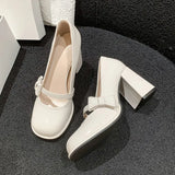 Zingj 2024 New Bow Buckle Belt Single Shoes Sweet Vintage French Pink Thick High Heels Mary Jane Shoes Woman-Outfit