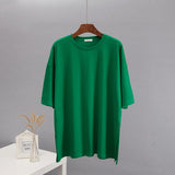 Loose Open Fork Cotton Short-Sleeved T-Shirt Women Comfortable Round Neck Solid Color T Hot