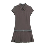 New POLO Collar With Belt Short-Sleeved Mini Dress