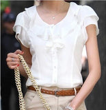Size Women Shirts Summer Casual O-Neck Chiffon Blouse Women Top Camisa Feminina Short Sleeve Ladies Work Blouse Femme