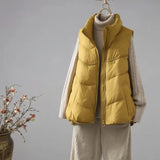 The New 2024 Down Jacket Vest Female Thin Fashion Large Size White Duck Down Horse Clip Warm Collar Coat Tide-Outfit