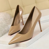Zingj Fashion Simple Thin Heel High Heel Lacquer Leather Shallow Mouth Tip Sexy Show Thin OL Professional Women's Singles