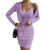 Zingj Women's Long Sleeve Cardigan Halter Tight Skirt 2 Sets LZR17322 (Pay