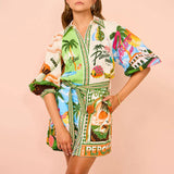 Women's Dress 2025 Casual Fashion Print Shirt Seven-Sleeve Commuter