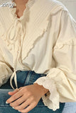 Mujer De Moda 2023 Casual Women Shirt Spring Loose Vintage Elegant Tops Korean Style Long Lantern Sleeve Women