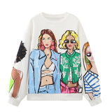 New Girls' Printed Loose-Fitting Hoodie
