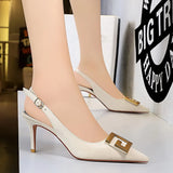 Zingj Banquet Women's Shoes Fine Heel High Heel Shallow Pointed Hollow Back Trip Strip Metal Square Buckle Single