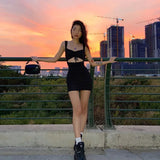 Women Spaghetti Strap Dress Spring Summer Hollow Out Sleeveless Slim Dresses 2023 New Lady Casual Mini Dress