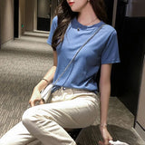 Summer New Tshirt Women Bright Short Sleeve Vintage Cotton T-shirts Woman Clothes Basic Casual Tee Tshirts Female Top