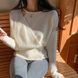 Zingj Autumn New Chi Design Feels Irregular And Fake Two Three-Button Waist Knitted