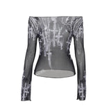 Shoulder Screen Printing Long-Sleeved Bottomed Shirt Sunscreen Blouse Women's New Fall 2024