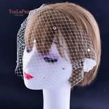 YouLaPan VA01 Double layer White Birdcage veil Brides Luxury wedding accessories Beaded Birdcage Veil, Blusher Veil,Short