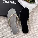 Pearl Leather Flat-Bottomed Flip-Flops Women Wear The New Summer 2025 Summer New Trendy Beach Feet Cool
