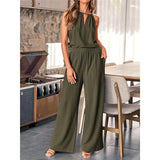 Summer New Women's Clothing Hanging Neck Top Broad Leg Pants Fashion Casual Cotton