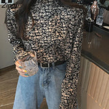 Women Turtleneck Print Casual Long Sleeve Autumn Comfortable Korean Style Chic All-match Slim Female Streetwear