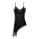 New Female V-Neck Lace Decoration Asymmetric Sling Dress