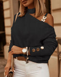 Zingj Wise New Fashion Sexy Chain Button Decoration Long Sleeve Shirt Shirt
