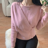 Zingj Autumn New Chi Design Feels Irregular And Fake Two Three-Button Waist Knitted
