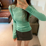 Pure Color Slim, Slim, Skinny, Bottomed Sweater, A New Autumn Style Soft Waxy Round Collar With A Long-Sleeved