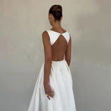 White Backless Long Dress Women Fashion Slim O Neck Sleeveless Vestidos 2024 Summer fashion Ladies Holiday Party