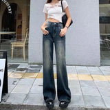 Women Streetwear Vintage Casual Blue Cargo Skinny Jeans High Waisted Straight Pants Denim Trousers Fairy Grunge Alt