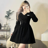 Dresses Women M-5XL Hotsweet Lace-up Tender Panelled Casual Y2k Girls Autumn Party Korean Style Aesthetic Comfort