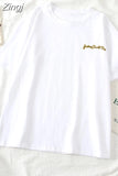 Women Short Sleeve Tees O-neck Embroidery All-match Basic Fashion Unisex Teenagers Leisure Soft Summer Simple