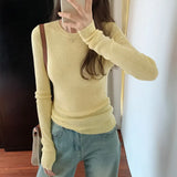 Pure Color Slim, Slim, Skinny, Bottomed Sweater, A New Autumn Style Soft Waxy Round Collar With A Long-Sleeved