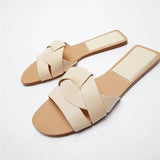 ZARZ Women Flat Sandals Summer 2022 New Fashion Golden Round Toe Bow Sexy Outer Wear Sandals And Slippers Women Beach Luxury