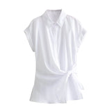 Spring Bow Tie Details Short-Sleeved Poplin Shirt Series