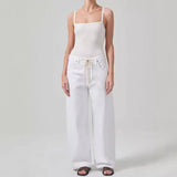 Casual Loose, Wide-Leg Drawn Rope Jeans, Women's Jeans-Outfit