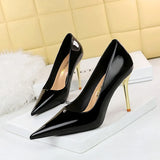Zingj Fashion Simple Metal With Super High Heel Shallow Point Bright Patent Leather Heels Women's Single