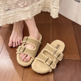 Zingj Autumn And Winter New Korean Version Fashion Thick Bottom One Word Outside Wear Casual Home Plus Plush Slippers