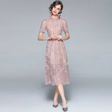 Clothes Lace Dress Elegant Outfits For Women 2022 New Casual Short Sleeve Medium Evening Parties Lapel Long