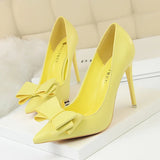 Zingj Korean Version Of Fashion Sweet High-Heeled Shoes With High Heel Delicate Show Thin Shallow Mouth Pointed Bow Single