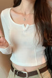 V Neckline Short Threaded Long-Sleeved T-Shirt Women's Autumn New Bottomed Shirt Design Niche